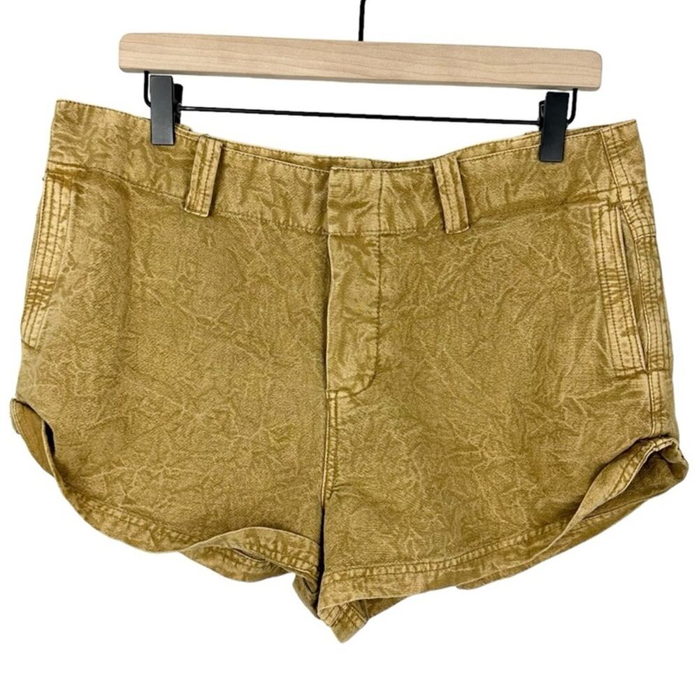 Free People Linen Blend Vintage Wash Tan Utility Shorts Size 10 Boho Chic